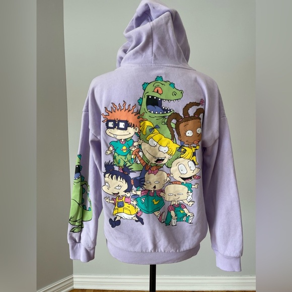 Rugrats lavender zip up hoodie jacket size medium Y2k cartoon tommy big back hit - Picture 2 of 10